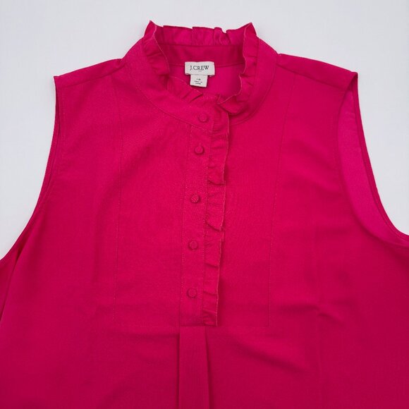 J.Crew Factory Top Women’s 16 Begonia Pink Ruffle Henley Sleeveless Blouse - Picture 1 of 10